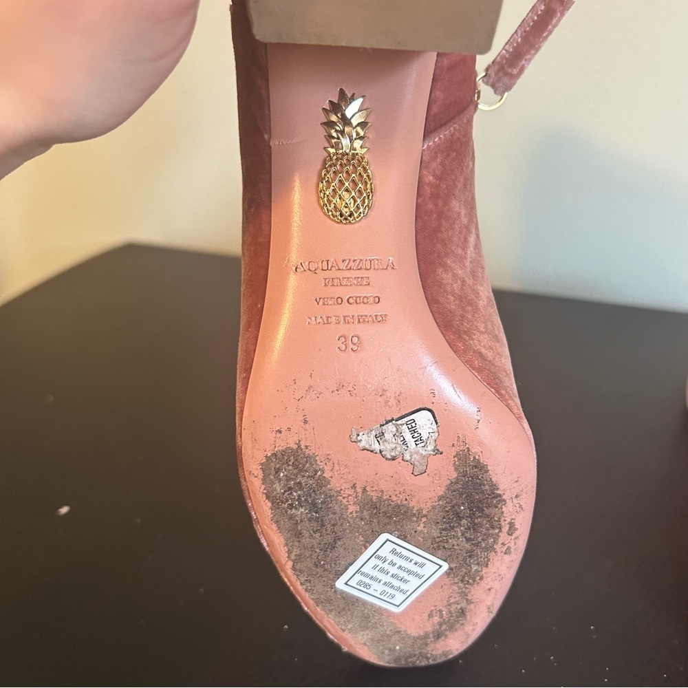 Aquazzura So Me Light Pink Velvet Ankle Boot Size 9 Bootie Heels 2 Inch Pastel - Picture 10 of 11